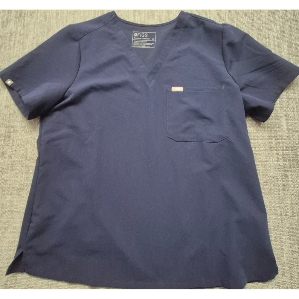 Figs Technical Collection navy blue scrub top XL chest pocket V-Neck medical